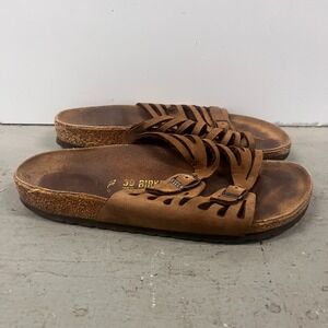 Birkenstock Granada Sandals Unisex M6/W8 Brown Leather Open Toe Slip On Slide